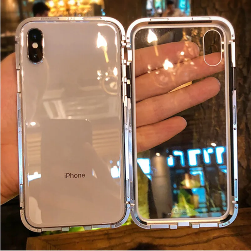 Magnet absorption Aluminum metal frame Magneto phone cases for iPhone X 6S 7 plus 8 Plus Anti-Scratch Tempered Glass Back Cover
Magnet absorption Aluminum metal frame Magneto phone cases for iPhone X 6S 7 plus 8 Plus Anti-Scratch Tempered Glass Back Cover
