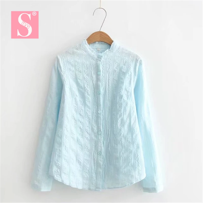 STVY Blusas Femininas 2018 Spring Fashion Women Blouse Jacquard Laciness Pure Color Blouse Female White/Blue Shirt Tops
STVY Blusas Femininas 2018 Spring Fashion Women Blouse Jacquard Laciness Pure Color Blouse Female White/Blue Shirt Tops