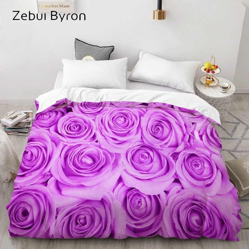 

3D HD Print Custom Duvet Cover,Comforter/Quilt/Blanket case 140x200/220x240/200x200/Queen/King,Bedding purple Rose,drop ship