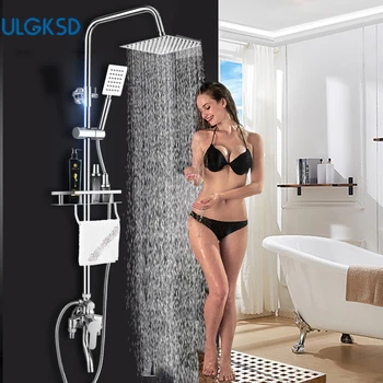 

ULGKSD Bathroom Rainfall Shower Faucet Set Stainless Steel Shower Head Hot Cold Water Mixer Tap Ceramic Valve Bath Faucets
