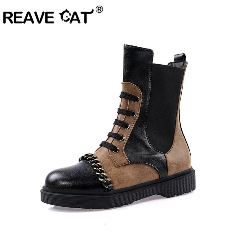 REAVE CAT Good Quality Ankle boots for women Round toe Low heel leather Punk gothic shoes Zipper Big size 43 Botas feminino
REAVE CAT Good Quality Ankle boots for women Round toe Low heel leather Punk gothic shoes Zipper Big size 43 Botas feminino