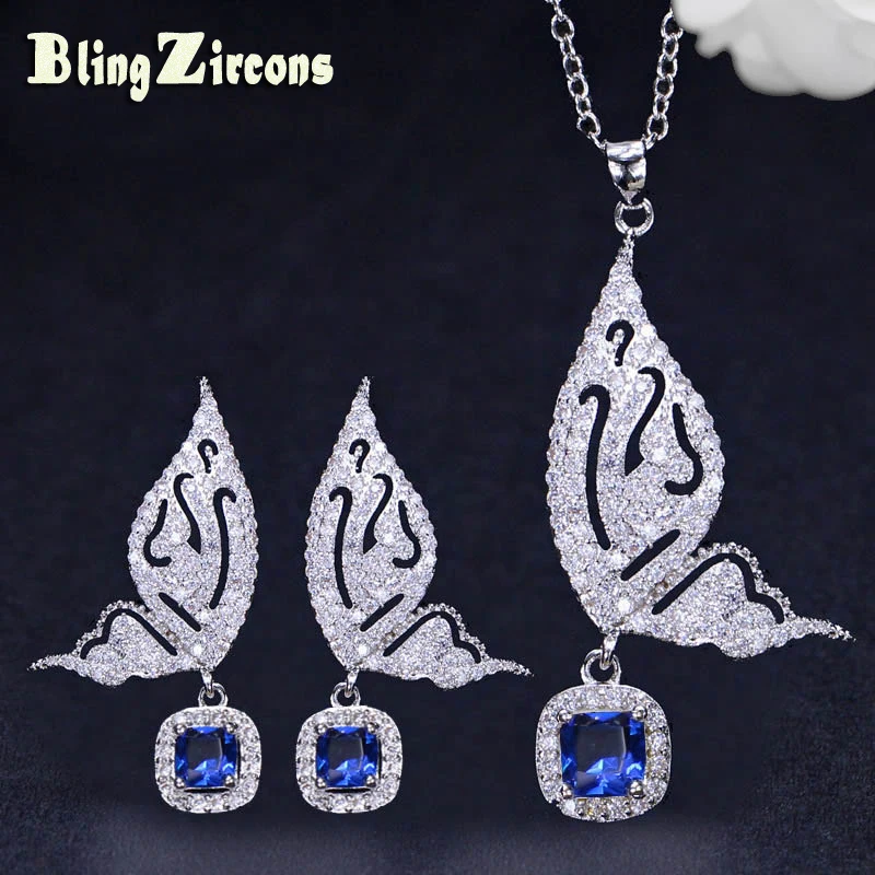 BeaQueen Fashion Butterfly Shape Silver 925 Jewelry Sets CZ Crystal Paved Setting Blue Stone Earrings Necklace Set JS018
BeaQueen Fashion Butterfly Shape Silver 925 Jewelry Sets CZ Crystal Paved Setting Blue Stone Earrings Necklace Set JS018