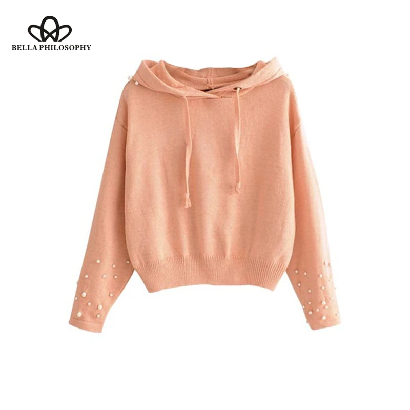Bella Philosophy women pink hooded knitted sweatshirts pearl decorate long sleeve short pullovers female loose tops
Bella Philosophy women pink hooded knitted sweatshirts pearl decorate long sleeve short pullovers female loose tops