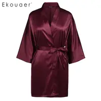 Ekouaer Women Plus Sizes Kimono Bathrobe Satin Sleepwear Robe Solid Bathroom Spa Robes Dressing Gown Female Nightwear XL-5XL image