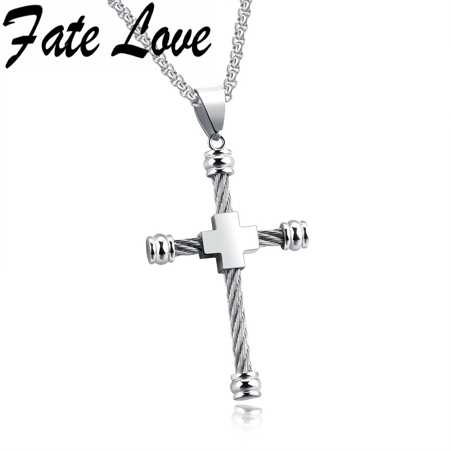Fate Love Unique Cross Necklace & Pendant For Men Stainless Steel Box Chain Rope Steel Design Silver&Golden Color Cool Male 1241
Fate Love Unique Cross Necklace & Pendant For Men Stainless Steel Box Chain Rope Steel Design Silver&Golden Color Cool Male 1241