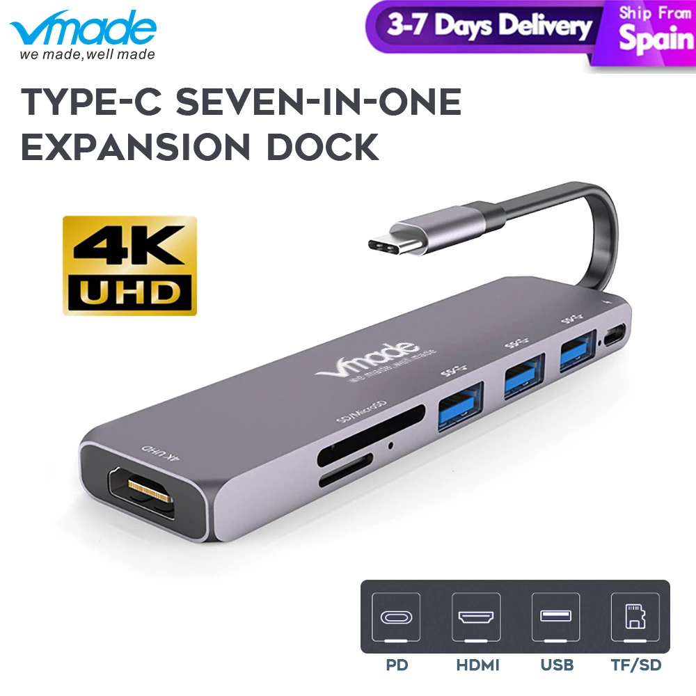 

Vmade MULTI PORTS USB C DOCKING STATION 7 in 1 support 4K HDMI,PD 3.0 charging for Huawei MateBook X,Note 8 etc. type-c USB HUB