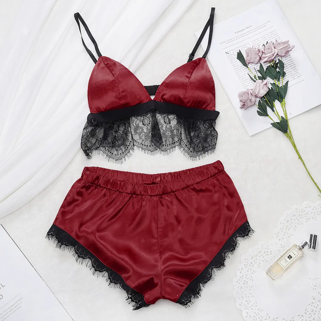 Sexy Women Lace Satin Crop Tops Bra+Shorts 2Pcs Sleepwear Set Ladies Summer Vest Bralette Bustier Nightwear Comfy Lingerie Set
Sexy Women Lace Satin Crop Tops Bra+Shorts 2Pcs Sleepwear Set Ladies Summer Vest Bralette Bustier Nightwear Comfy Lingerie Set