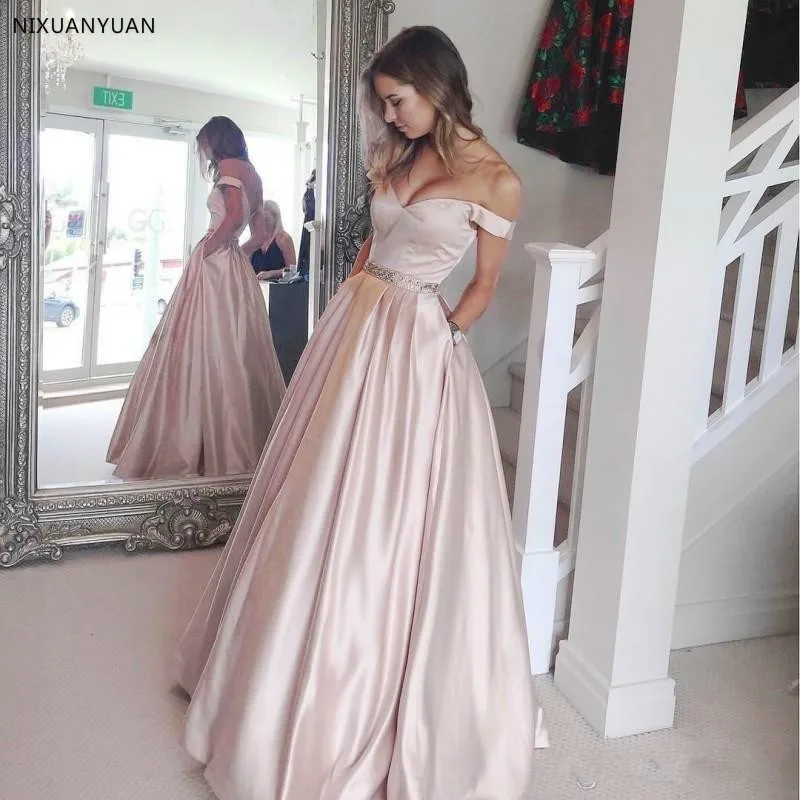 Champagne Evening Dresses 2019 A-line Off The Shoulder Satin Beaded Formal Long Evening Gown
Champagne Evening Dresses 2019 A-line Off The Shoulder Satin Beaded Formal Long Evening Gown