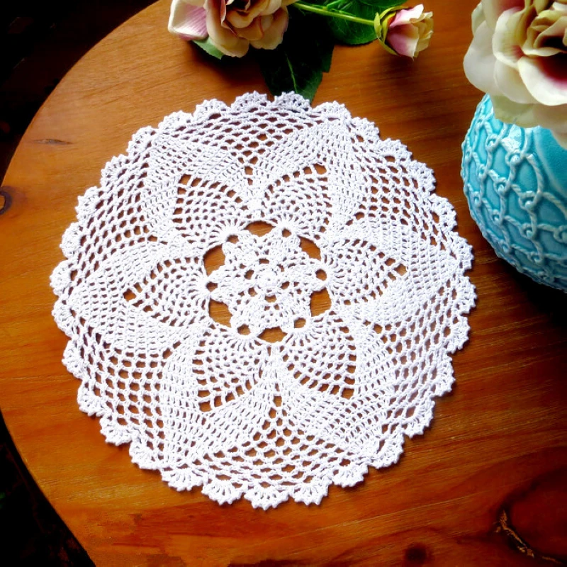 1pc Round Hand Crochet Floral Lace Hollow Table Mat Cloth Doily Coaster Cotton Blend