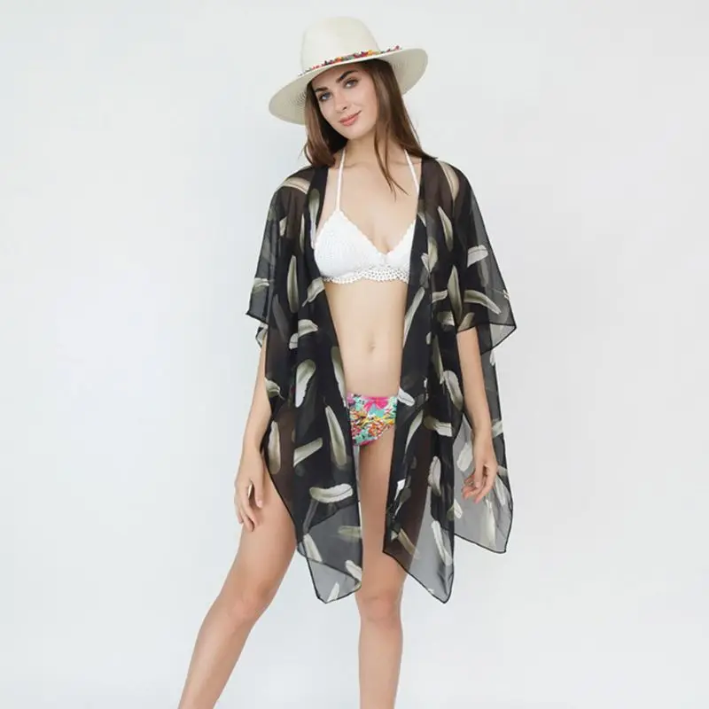Women Summer Travel Half Sleeves Swimsuit Cover Up Boho Ink Painting Feather Patterns Printed Kimono Cardigan Sun Protection
Women Summer Travel Half Sleeves Swimsuit Cover Up Boho Ink Painting Feather Patterns Printed Kimono Cardigan Sun Protection