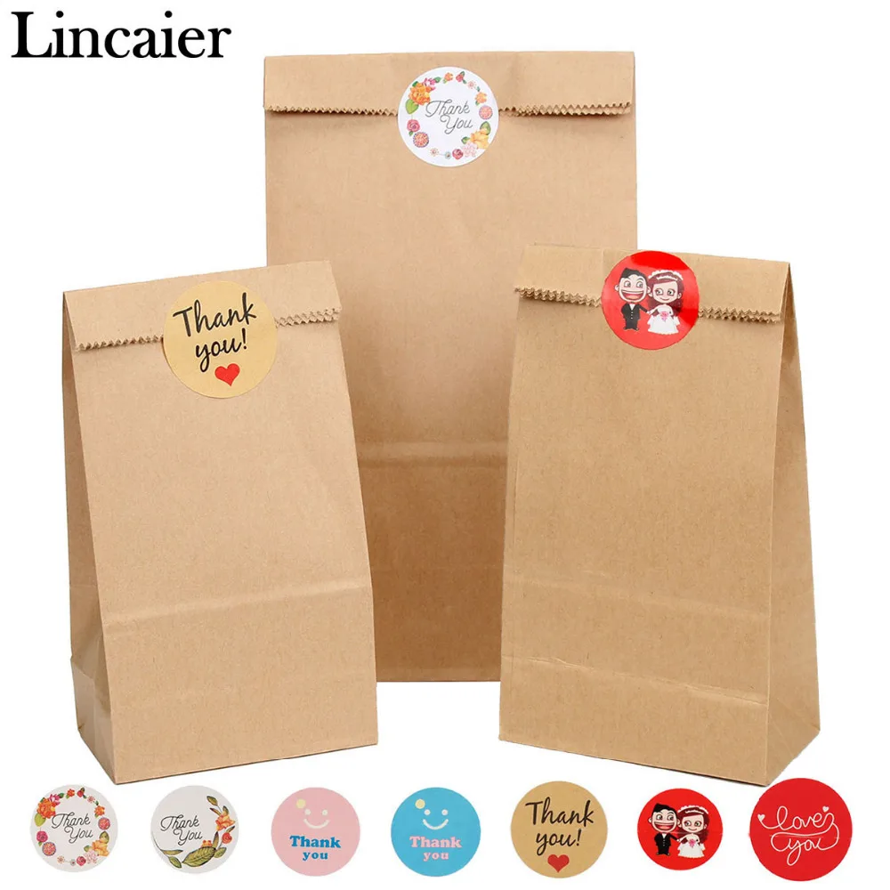 Image Lincaier Wedding Favors And Gifts For Guests 12Pcs Kraft Paper Bag Thank You Stickers Label Christmas New Year Cookie Bags