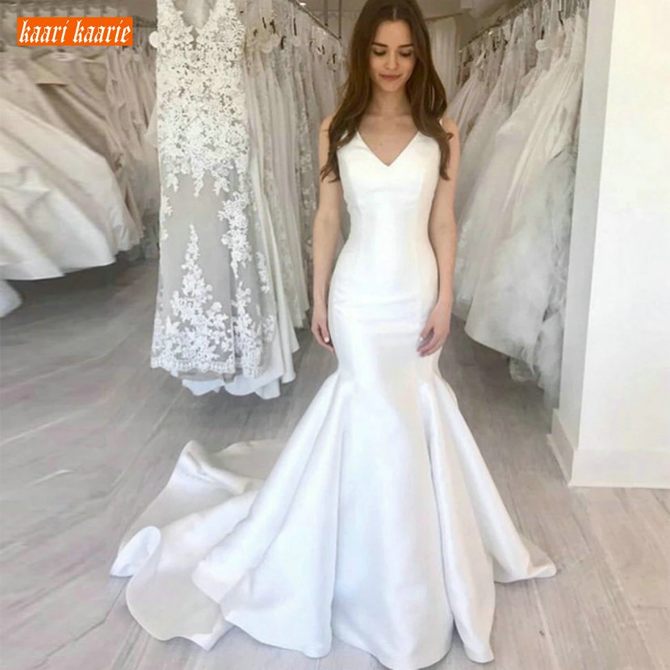 Fashion Slim Fit Mermaid Wedding Dress White Satin V Neck Customized Ivory Bride Dresses Long Banquet Sweep Train Wedding Gowns
Fashion Slim Fit Mermaid Wedding Dress White Satin V Neck Customized Ivory Bride Dresses Long Banquet Sweep Train Wedding Gowns