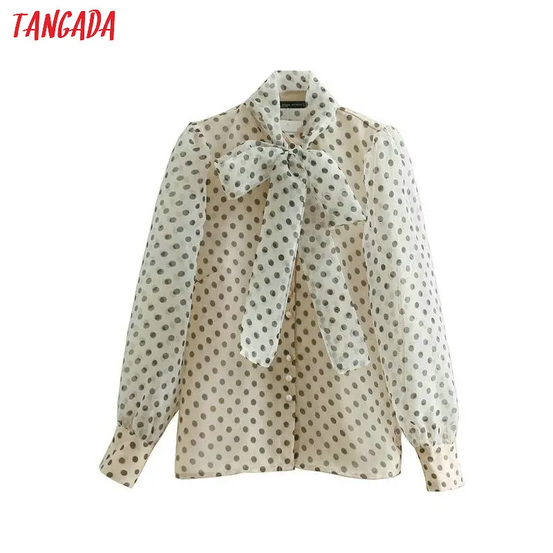 Tangada women korea chic dot print shirt bow neck blouse see through long sleeve transparent ladies sexy mesh tops BE461
Tangada women korea chic dot print shirt bow neck blouse see through long sleeve transparent ladies sexy mesh tops BE461