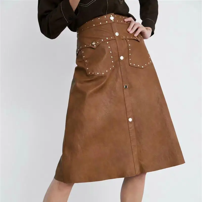 2019 New Office Lady A-line Faux Leather Knee-Length Rivet Skirts Women High Waist Vintage Motorcycle Biker PU Zipper Cool Skirt
2019 New Office Lady A-line Faux Leather Knee-Length Rivet Skirts Women High Waist Vintage Motorcycle Biker PU Zipper Cool Skirt