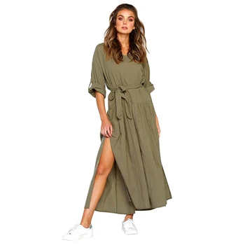 Women Dress Cotton Linen V-Neck Pleated Split Loose Waist Long-Sleeved Round Neck Casual Solid Dresses
Women Dress Cotton Linen V-Neck Pleated Split Loose Waist Long-Sleeved Round Neck Casual Solid Dresses