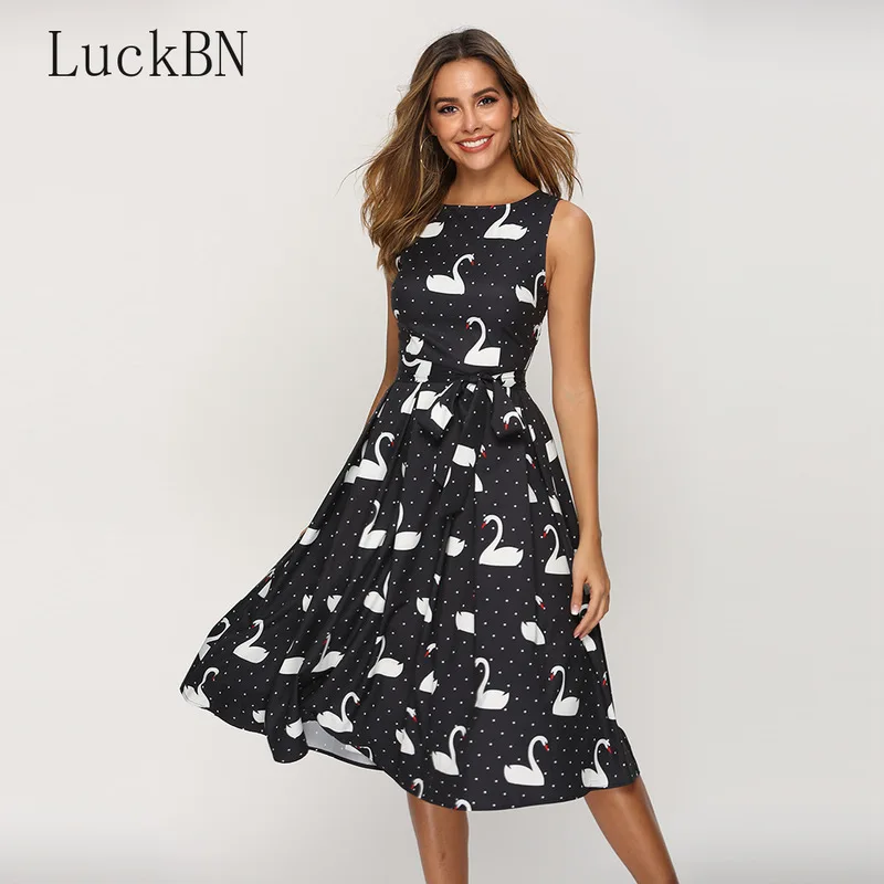 Swan Printed Retro A-line Dress for Female 2019 Classic Sleeveless Black Party Vestidos Slim Chic Summer Dress Women's Clothing
Swan Printed Retro A-line Dress for Female 2019 Classic Sleeveless Black Party Vestidos Slim Chic Summer Dress Women's Clothing