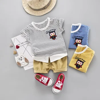 Summer Baby Boys 2-Pieces Clothing Sets Cotton Short-Sleeved Owl Labeling Striped T-Shirt + Khaki Shorts For 70-110cm 
Summer Baby Boys 2-Pieces Clothing Sets Cotton Short-Sleeved Owl Labeling Striped T-Shirt + Khaki Shorts For 70-110cm