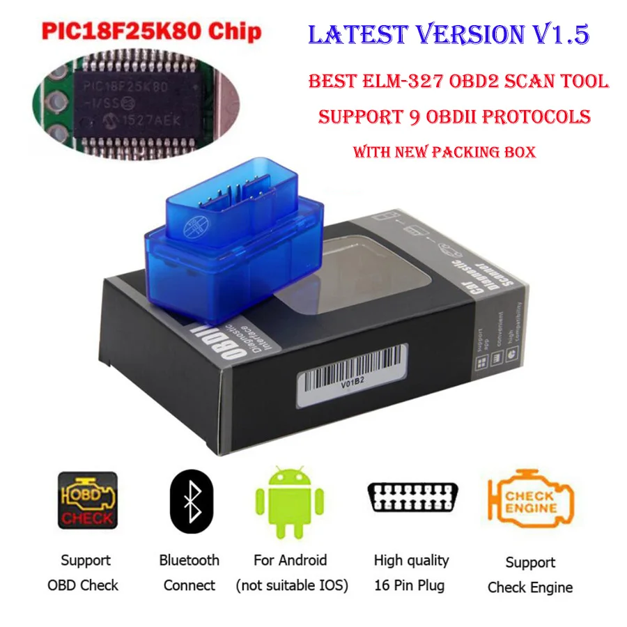 ELM327 v1.5 elm 327 Bluetooth OBD2 OBDII interface with PIC18F25K80 Chip best quality elm327 OBD2 Car Diagnostic Tool Elm-327
ELM327 v1.5 elm 327 Bluetooth OBD2 OBDII interface with PIC18F25K80 Chip best quality elm327 OBD2 Car Diagnostic Tool Elm-327