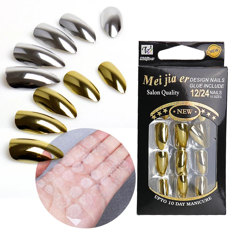 24pc/box sliver+ 24pc/box gold fake nails+ 1 sheet Double Sided Adhesive Plating False Nail Tips Fake Nails With Glue
24pc/box sliver+ 24pc/box gold fake nails+ 1 sheet Double Sided Adhesive Plating False Nail Tips Fake Nails With Glue