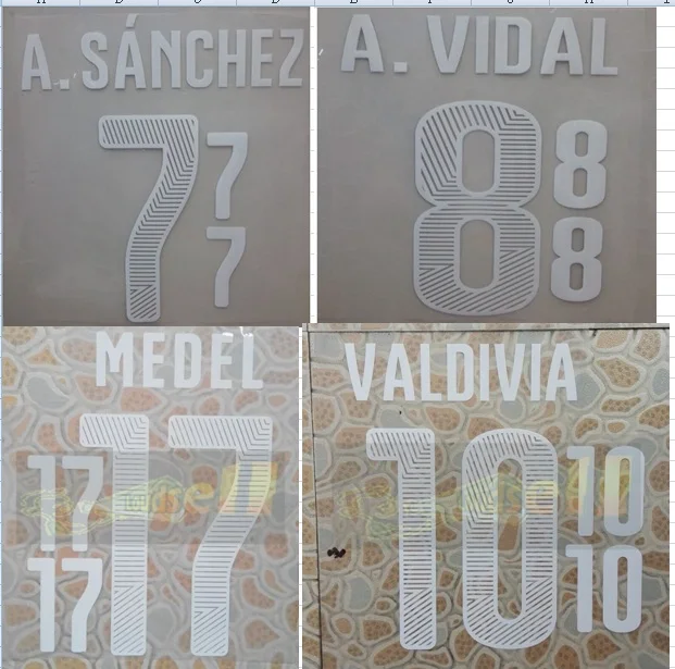 2014 Chile home A SANCHEZ A VIDAL VALDIVIA MEDEL name numbering nameset soccer patch soccer badge
2014 Chile home A SANCHEZ A VIDAL VALDIVIA MEDEL name numbering nameset soccer patch soccer badge