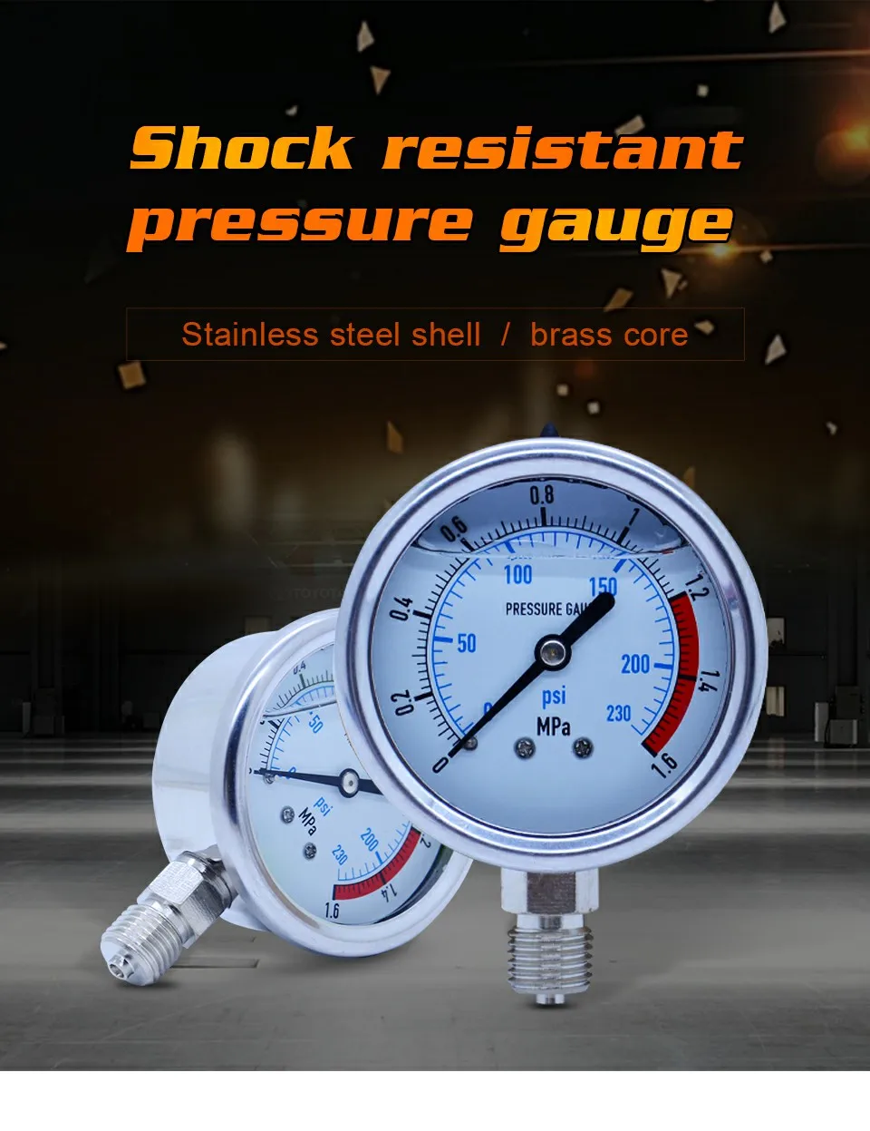 Radial Pressure Gauge Professional 1/4BSP Y60 TS-PGGZ604-7bar Air High Presision Stainless Steel for Petroleum for Pressure Measurement for Factory
