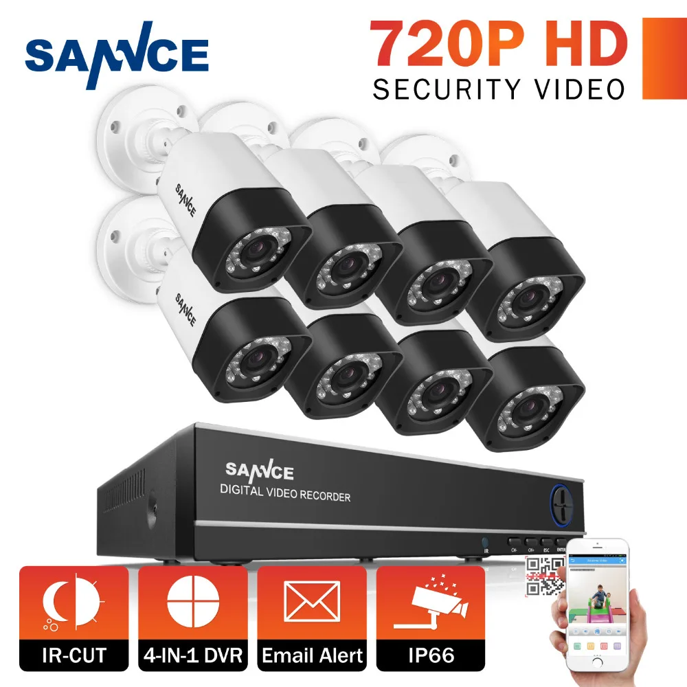 SANNCE 1.0MP 720P 8CH HD TVI H.264 DVR In/Outdoor CCTV Security Camera System