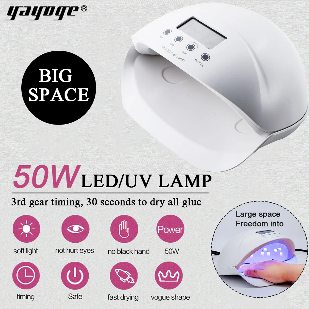 YAYOGE Nail Dryer For Nails Art 50W UV LED Lamp 3 timing modes For All Types Gel Varnish Nail Polish High power white
YAYOGE Nail Dryer For Nails Art 50W UV LED Lamp 3 timing modes For All Types Gel Varnish Nail Polish High power white