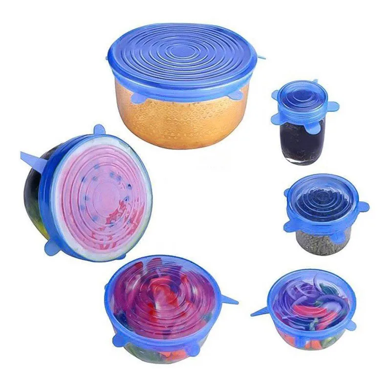 

6Pcs/Lot Silicone Fresh-keeping Lids Reusable Fruits Vegetables Sealed Microwave Refrigerator Fresh Food Bowl Stretchable Cover