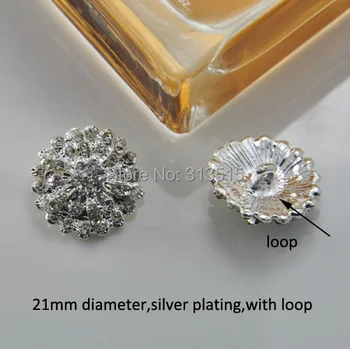 (M0616) 100pcs/ lot 21mm diameter rhinestone metal button with loop, silver plating
(M0616) 100pcs/ lot 21mm diameter rhinestone metal button with loop, silver plating