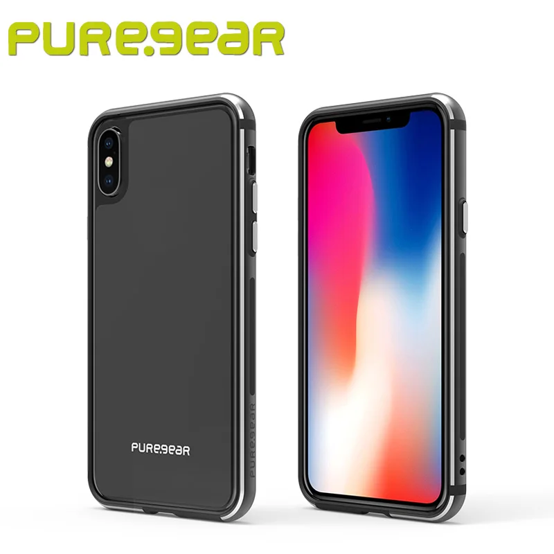 Puregear Оригинал Анти шок с закаленное Стекло назад и Алюминий бампер для iPhone X