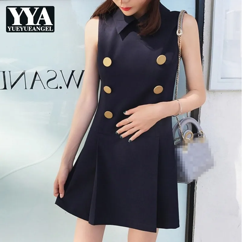 New Summer Double Breasted Sexy A-Line Dress Women Blue Sleeveless Vintage Office Lady Dress Elegant Party Dresses Female
New Summer Double Breasted Sexy A-Line Dress Women Blue Sleeveless Vintage Office Lady Dress Elegant Party Dresses Female