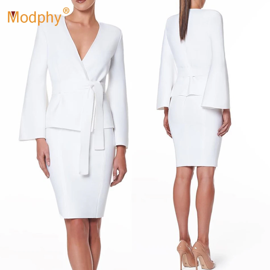 White Ladies Set Elegant V-neck Long Sleeve Jacket and Mini Pencil Skirt 2 Piece Two Piece Set Office Celebrity Party Dress
White Ladies Set Elegant V-neck Long Sleeve Jacket and Mini Pencil Skirt 2 Piece Two Piece Set Office Celebrity Party Dress