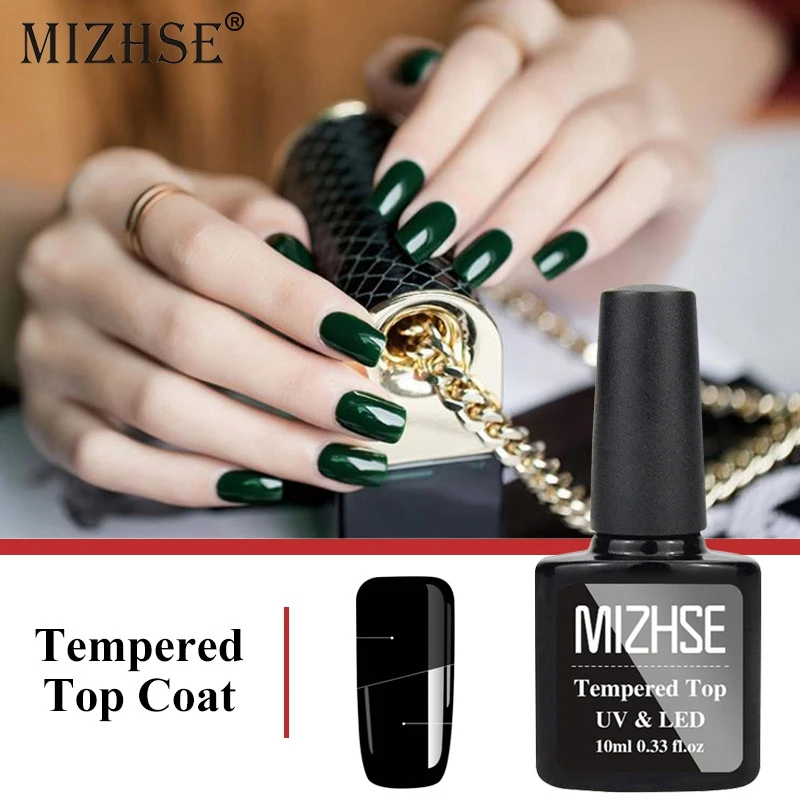 

MIZHSE 10ml Tempered Enhance Top Coat No Wipe Soak Off Nail Art UV LED Varnish Lacquer Luxury Surface Glassy Bright Nail Primer