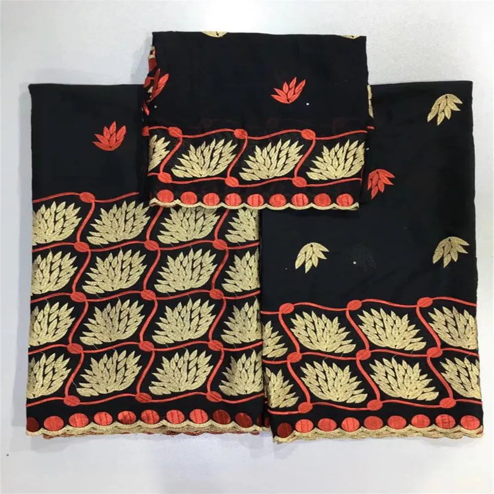High Quality Black / Gold / Red African Wedding 5 +2 Yards India Bazin Riche Getzner Lace Fabric With Blouse X254-01 
High Quality Black / Gold / Red African Wedding 5 +2 Yards India Bazin Riche Getzner Lace Fabric With Blouse X254-01