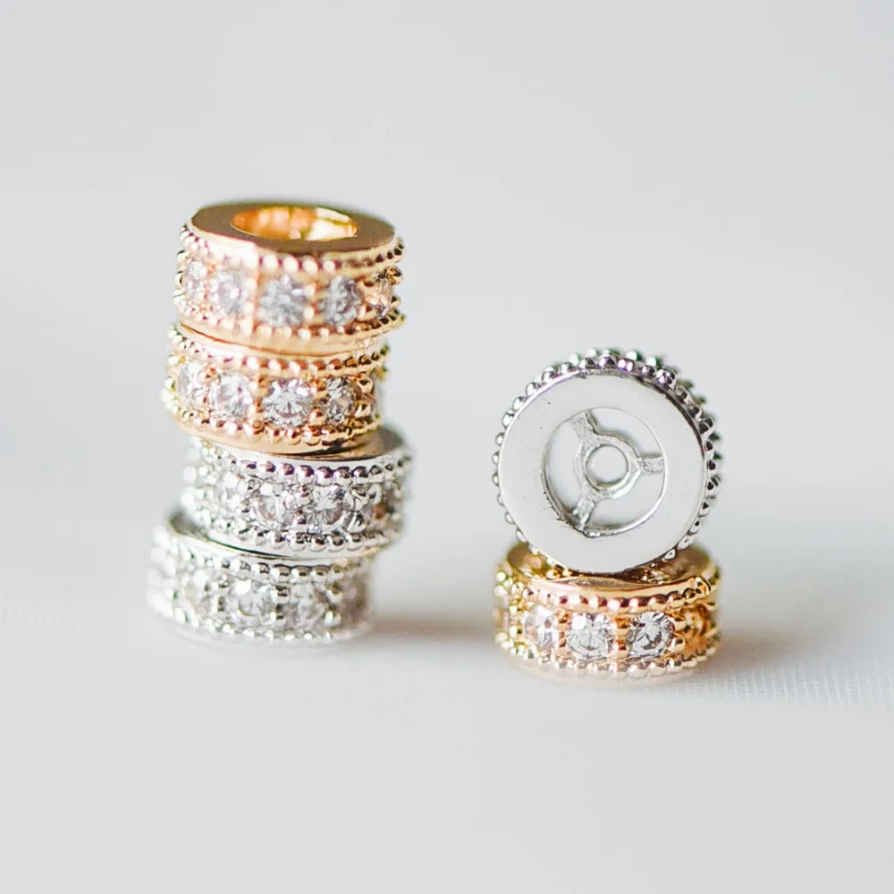 4pcs CZ Pave Gold/ Silver Spacers 6mm, Real Gold/ Rhodium plated Brass Rondelle Beads (GB-182)
4pcs CZ Pave Gold/ Silver Spacers 6mm, Real Gold/ Rhodium plated Brass Rondelle Beads (GB-182)