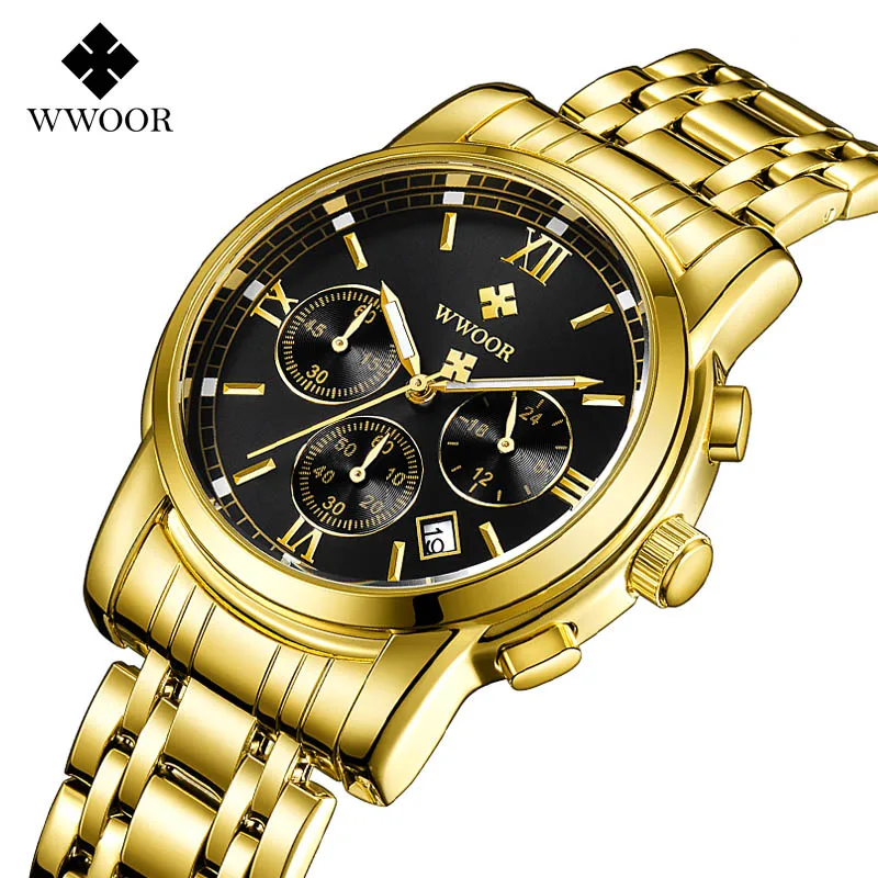 WWOOR Top Brand Luxury Mens Watches Business Chronograph Waterproof Gold Stainless Steel Sport Men Quartz Wrist Watch Male Clock
WWOOR Top Brand Luxury Mens Watches Business Chronograph Waterproof Gold Stainless Steel Sport Men Quartz Wrist Watch Male Clock