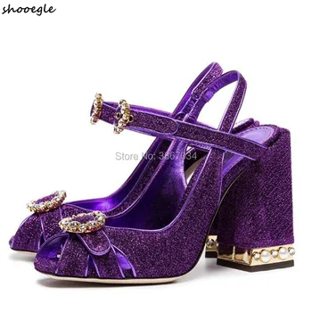 SHOOEGLE Purple Black Glitter Sandals Women Peep Toe Jeweled Block High Heels Crystal Strap Gladiator Sandles Party Dress Shoes
SHOOEGLE Purple Black Glitter Sandals Women Peep Toe Jeweled Block High Heels Crystal Strap Gladiator Sandles Party Dress Shoes