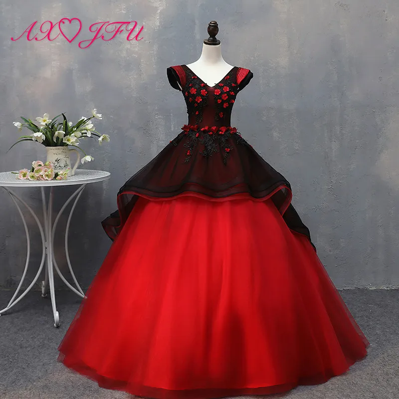 AXJFU princess red and black lace evening dress luxury vintage beading flower v neck ruffles black lace ball gown evening dress
AXJFU princess red and black lace evening dress luxury vintage beading flower v neck ruffles black lace ball gown evening dress