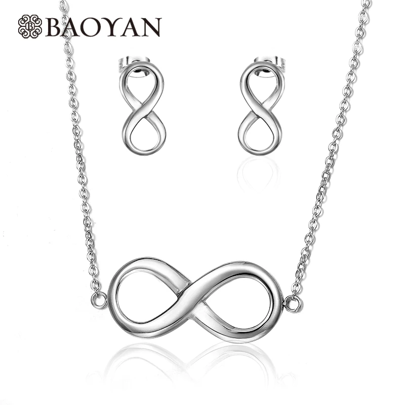 

Baoyan 316L Stainless Steel Silver Infinity Necklace and Earring Jewelry Sets Jewellery for Women Wholesale Mixed Lots N3