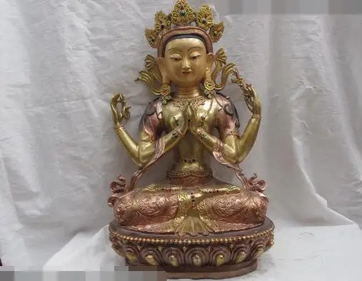 S02302 18 Buddhism Bronze Copper Gild Four arms Avalokitesvara Kwan-yin Guan Yin Statue B0403
S02302 18 Buddhism Bronze Copper Gild Four arms Avalokitesvara Kwan-yin Guan Yin Statue B0403