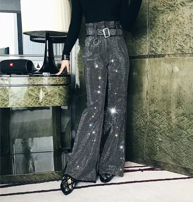 2019 Spring and Autumn Heavy Hot Drill High Waist Leisure Trousers Women's Wide Leg Pants Retro Blingbling Long Trousers
2019 Spring and Autumn Heavy Hot Drill High Waist Leisure Trousers Women's Wide Leg Pants Retro Blingbling Long Trousers