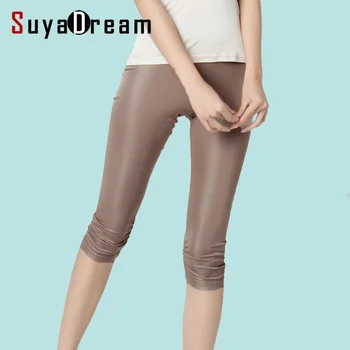 Women Leggings 100%Real Silk 3/4 length pants slim leggings Plus size Anti emptied bottoming pants light colors Black White 
Women Leggings 100%Real Silk 3/4 length pants slim leggings Plus size Anti emptied bottoming pants light colors Black White