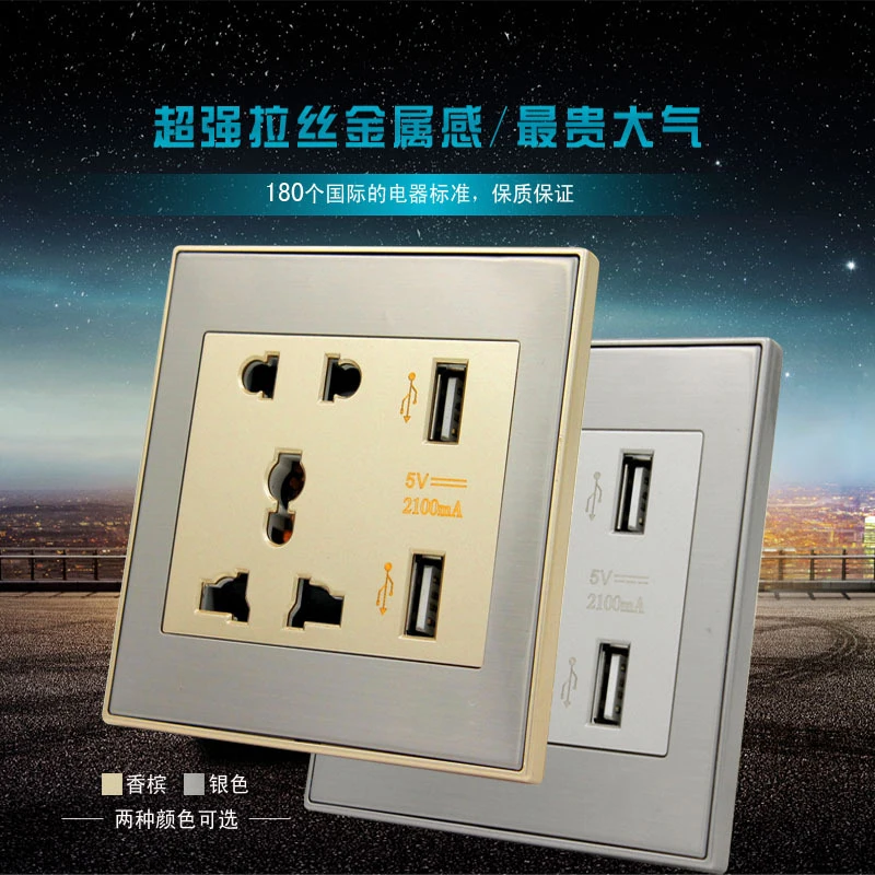 Универсальная настенная розетка с 2 USB-портами 110-250 В переменного тока стандарта