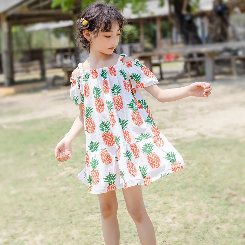 Summer New Girls Boat-neck Dress Korean Style Cotton Sweet Slim Cartoon Pineapple Printing Dress Big Girls Holiday Dress
Summer New Girls Boat-neck Dress Korean Style Cotton Sweet Slim Cartoon Pineapple Printing Dress Big Girls Holiday Dress