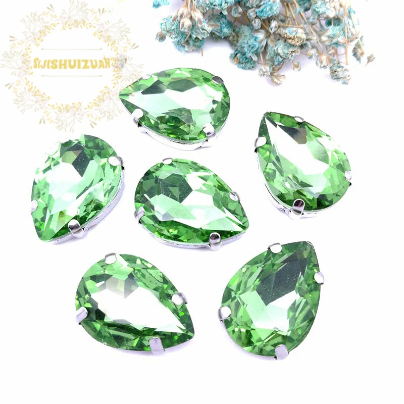 Light Green Water droplet shape Crystal Glass Sew-on Rhinestones with Claw DIY Dresses and Clothes13*18 10*14 7*10 18*25 20*30 | Дом и сад