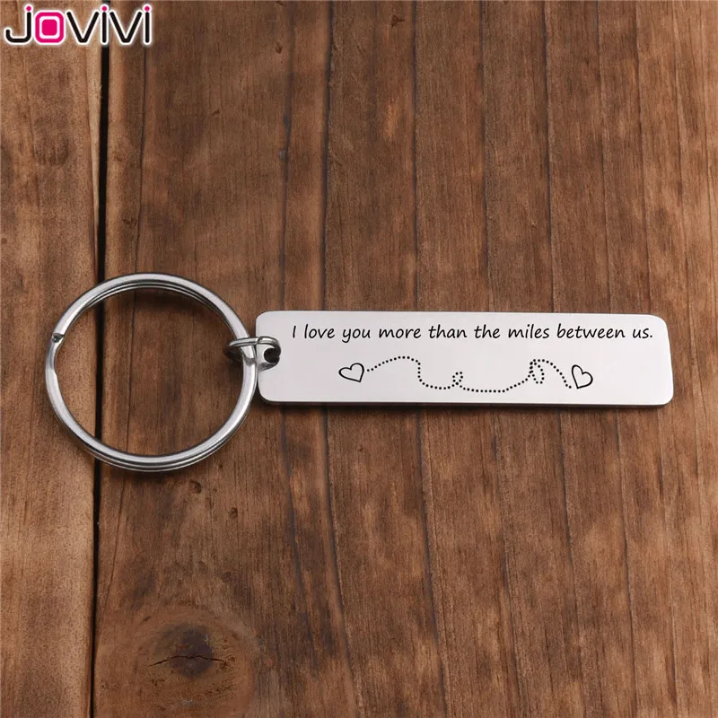 Jovivi New Stainless Steel Keychain Engraved "I love you more than the miles between us" Key Ring For Lovers Birthday Gift
Jovivi New Stainless Steel Keychain Engraved "I love you more than the miles between us" Key Ring For Lovers Birthday Gift