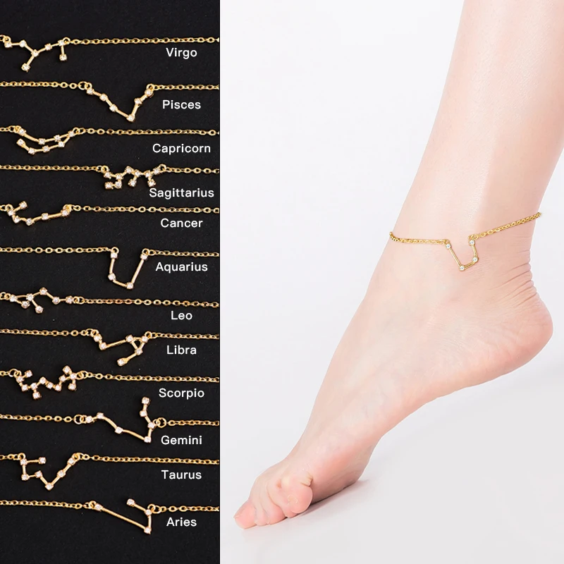 Fashion Gold Color Chain Crystal Zodiac Sign Anklet for Women Constellation Ankle Bracelet Leg Foot Jewelry Friendship Gift
Fashion Gold Color Chain Crystal Zodiac Sign Anklet for Women Constellation Ankle Bracelet Leg Foot Jewelry Friendship Gift