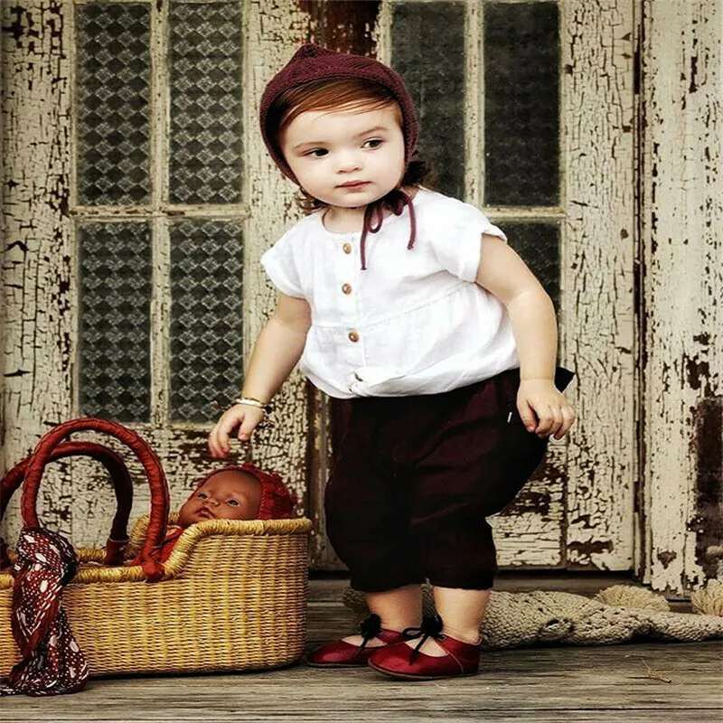Girls Spring Clothing Set Fashion Streetwear Cotton Short Sleeve Single Breasted O-Neck Solid White Tops and Solid Long Pants
Girls Spring Clothing Set Fashion Streetwear Cotton Short Sleeve Single Breasted O-Neck Solid White Tops and Solid Long Pants