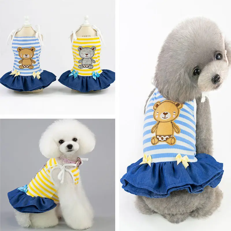Pet Dog Cute Bear Pattern Striped Clothes Soft Cotton Spring Summer Bowknot Dresses For Small Dogs DC7113
Pet Dog Cute Bear Pattern Striped Clothes Soft Cotton Spring Summer Bowknot Dresses For Small Dogs DC7113