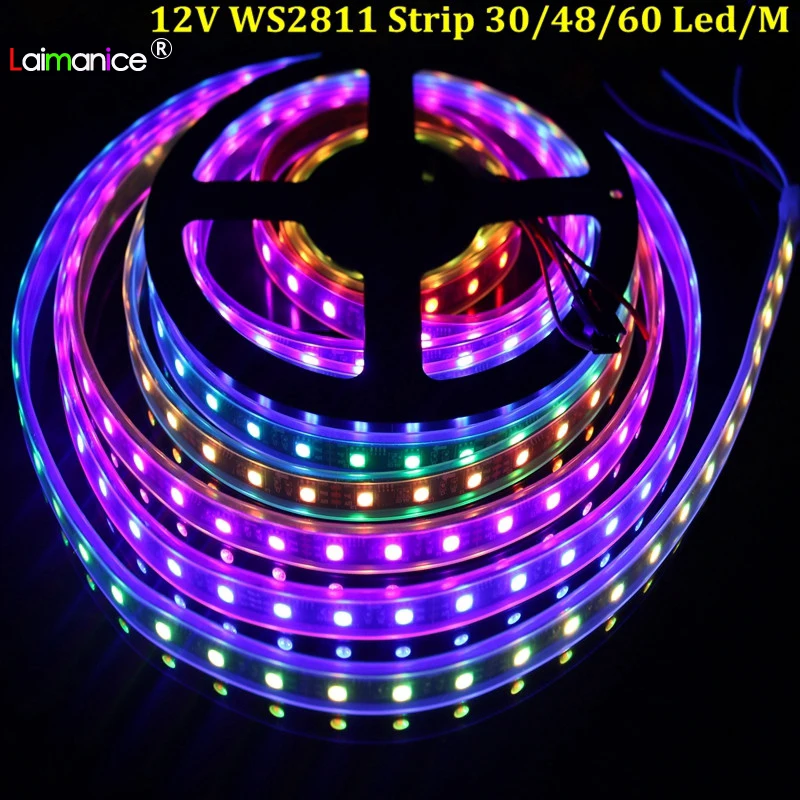 WS2811 5050 SMD RGB Strip Addressable 30/48/60 leds/m Led Pixels 5m/roll 16.5ft DC12V White/Black PCB IP30 ip65 IP67 waterproof
WS2811 5050 SMD RGB Strip Addressable 30/48/60 leds/m Led Pixels 5m/roll 16.5ft DC12V White/Black PCB IP30 ip65 IP67 waterproof